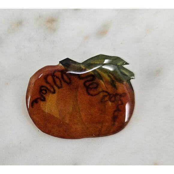 Handmade Paper Mache Pumpkin Brooch - Signed CJ - Picture 1 of 2